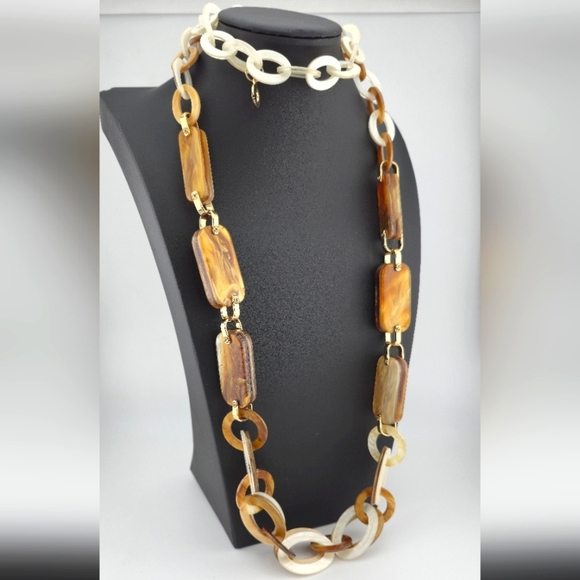 Rush by Denis & Charles Chunky Brown Acrylic Link Statement Necklace 22” Drop - Picture 1 of 9